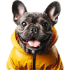 Cheerful french bulldog in raincoat