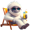 Yeti Monster im Sonnenstuhl