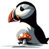 Puffin and toadstool