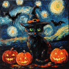 Halloween chat noir citrouille chauve-souris