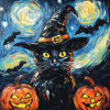 Halloween Black Cat Pumpkin Bat