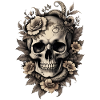 Vintage seppia teschio cranio fiori originali