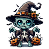 Halloween zombie with hat and pumpkins