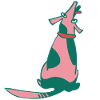 Attentive sitting dog in pink