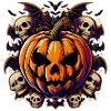 Spooky Halloween pumpkin with skulls