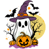 Cute Ghost Costume with Pumpkin & Bats