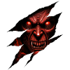 A demonic, red-eyed creature