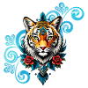 Tiger mit Blumenschmuck.