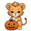 Bébé lion avec citrouille d’Halloween
