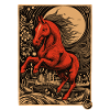 Woodcut, a red horse