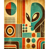 Retro abstraktes Bild mit Alien-Gesicht.