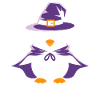 Pingvin Halloween heksehat og kappe