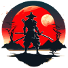 Samurai-Silhouette mit rotem Mondhintergrund