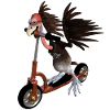 Vulture riding a scooter
