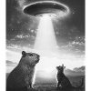 Funny Graphic Capybara Selfie With Ufos Weird