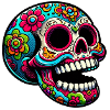 Bunte Totenkopf-Illustration mit Blumen