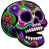 Leuchtender Totenkopf mit Blumenmotiv
