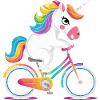 Regenbogen-Einhorn fährt Fahrrad