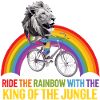Löwe reitet Regenbogen mit Dschungeltext