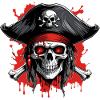 Piratenschädel mit Dreispitz und Blutspritzern