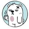 Müder Bär mit Kaffee