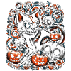 Spooky Cat with Skulls