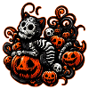 Spooky Cat and Pumpkins