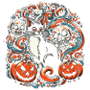 Halloween Cat with Pumpkins