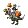 Skeleton on T-Rex with pumpkins