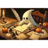 charming ghost writing halloween invitations