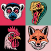 pop-art Schlange Fuchs Hahn Lemur
