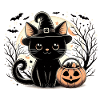 Cute black kitten witch halloween