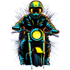 Neon rider on motorcycle