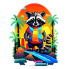 Retro raccoon in tropical sunset