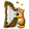 Cat Playing Harp