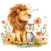 Cute Lion And Cat Friends
