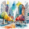 Colourful Autumn City Street