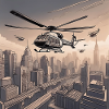 Helicopters Over Urban Cityscape