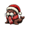 Simpatico tricheco con cappello da Babbo Natale e sciarpa