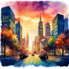 Vibrant Cityscape at Sunset