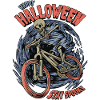 Halloween skeleton rides a bike