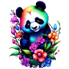 Regenbogenpanda mit Blumen Verträumte Fantasykunst