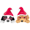 Peeking dogs in Santa hats
