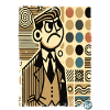 Angry retro man chooses wallpaper