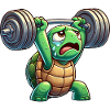 Exhausted turtle with dumbbell cartoon