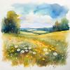 Serene Countryside Landscape with Wildflowers
