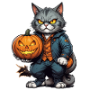 Halloween Cat with Pumpkin