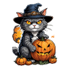 Halloween Cat with Pumpkin
