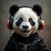 Lächelnder Panda beim Musikhören