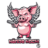 Hands Cartoon Pig with Wings